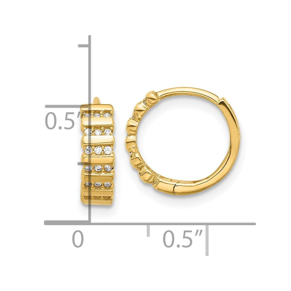 14k Yellow Gold Polished Cubic Zirconia Hinged Hoop Earrings Gift for Women