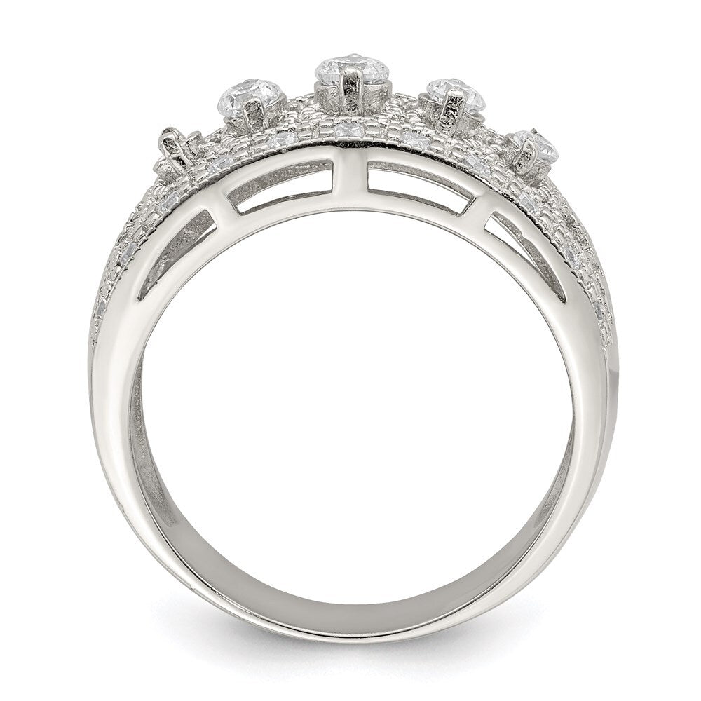 Sterling Silver Rhodium-plated Polished Cubic Zirconia Vintage Ring Size 7