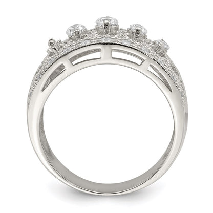 Sterling Silver Rhodium-plated Polished Cubic Zirconia Vintage Ring Size 7