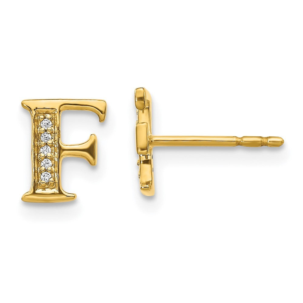 14k Yellow Gold Diamond Initial F Earrings