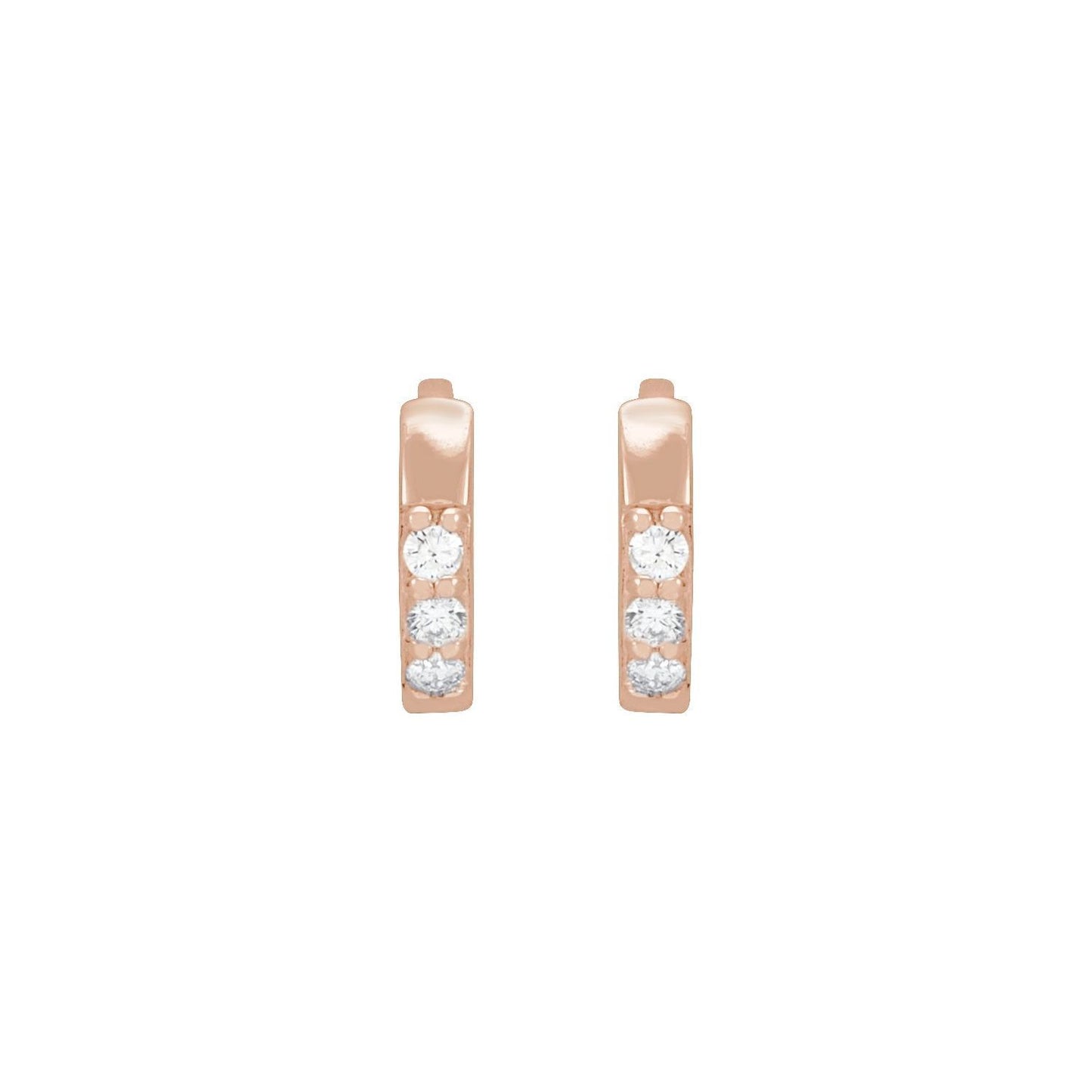 14k Rose Gold .05 CTW Diamond 8 mm Huggie Stud Earrings Fine Jewelry for Women