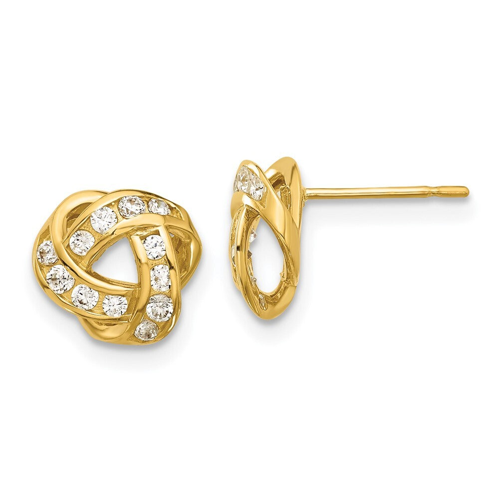 14k Yellow Gold Polished Cubic Zirconia Love Knot Stud Earrings Gift for Women