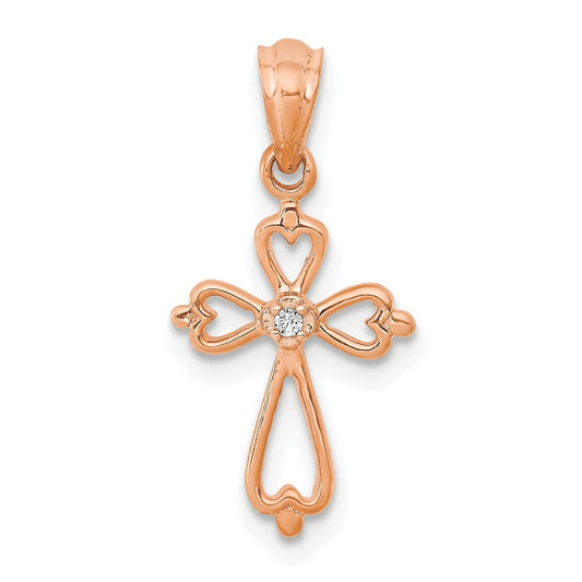 14k Rose Gold Diamond Accented Cross Pendant for Women