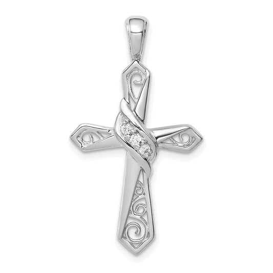 14k White Gold 1/20ct. Diamond Cross Pendant for Women