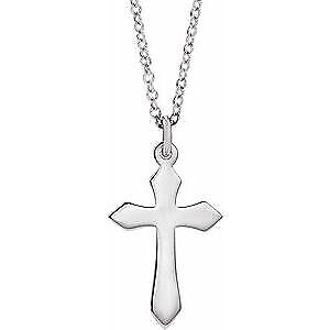 14k White Gold Cross Pendant Necklace 18"