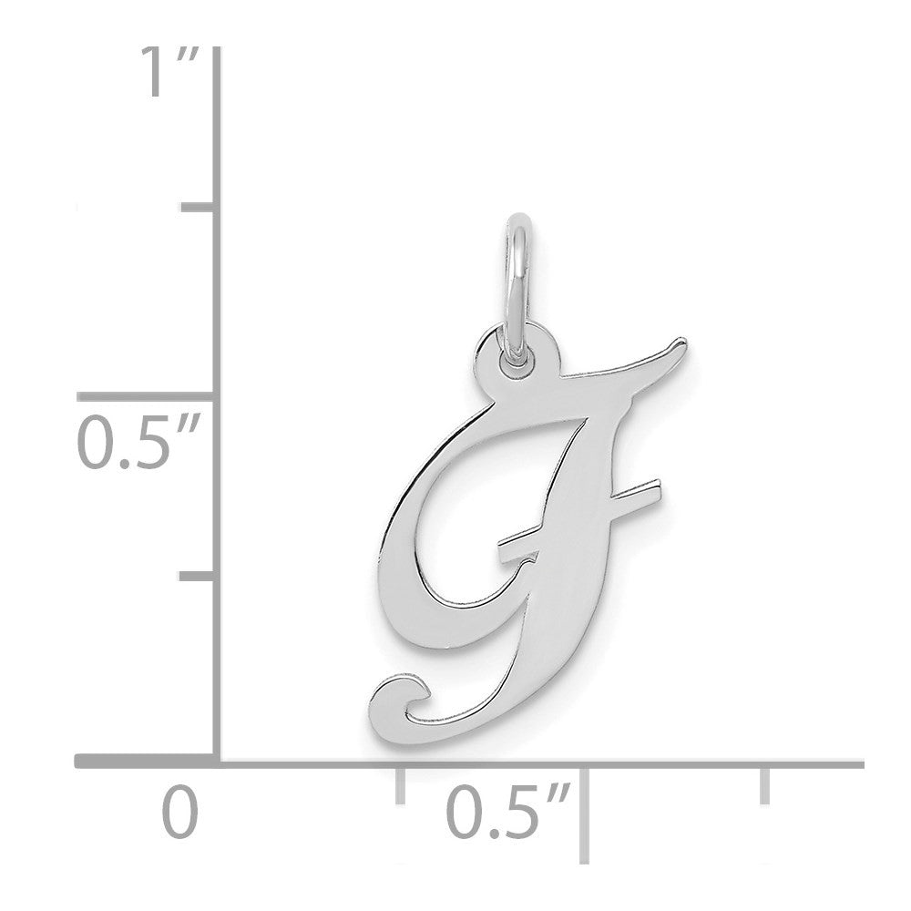 14k White Gold Small Fancy Script Letter F Initial Charm Pendant