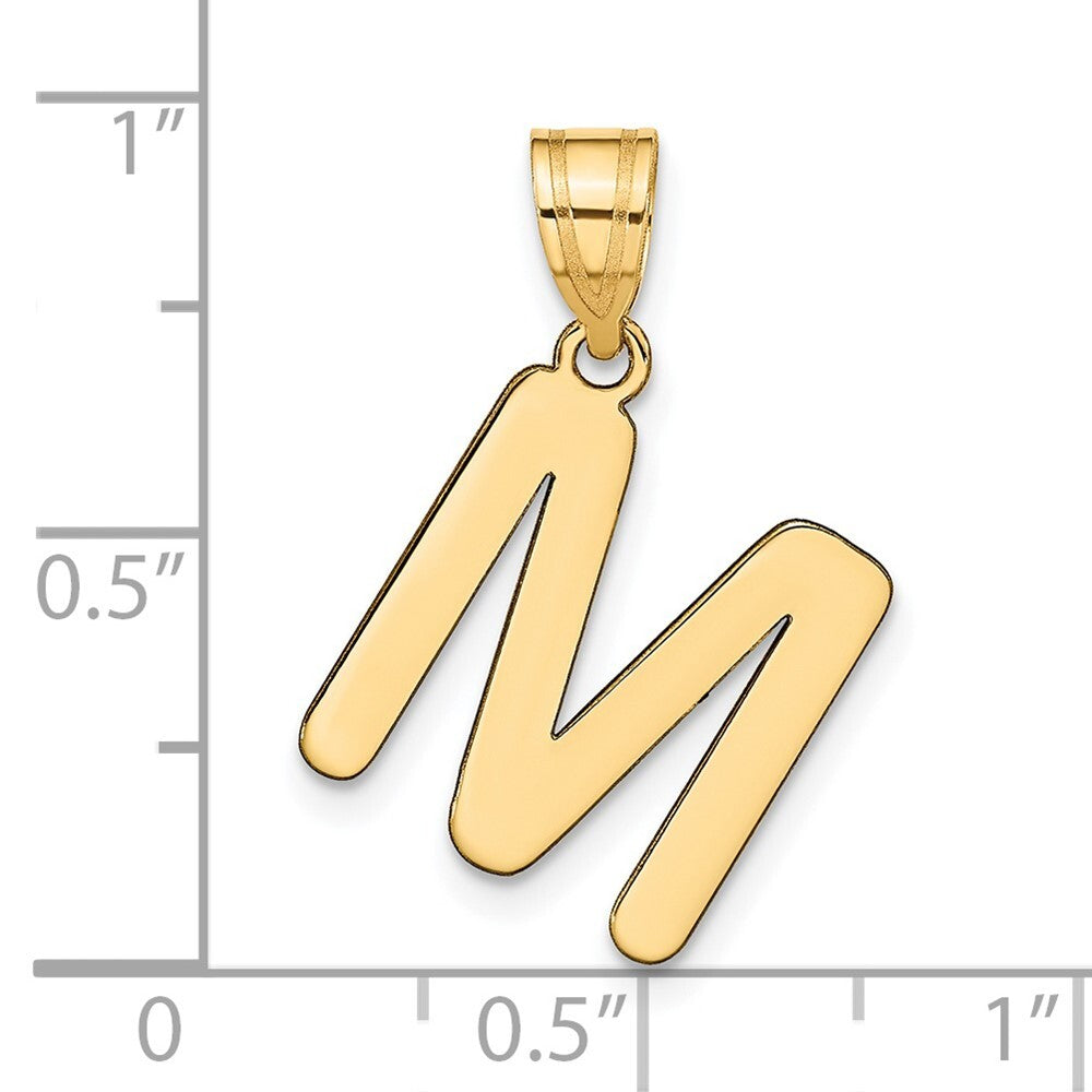 14k Yellow Gold Polished Bubble Letter M Initial Pendant for Women