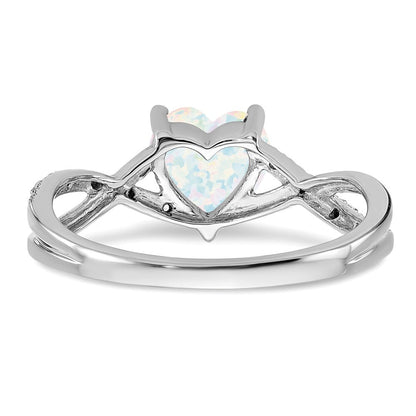 14k White Gold Created Opal and Diamond Heart Ring Size 7