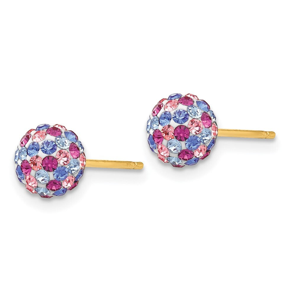 14k Yellow Gold 6mm Blue Pink Multi Crystal Ball Stud Earrings