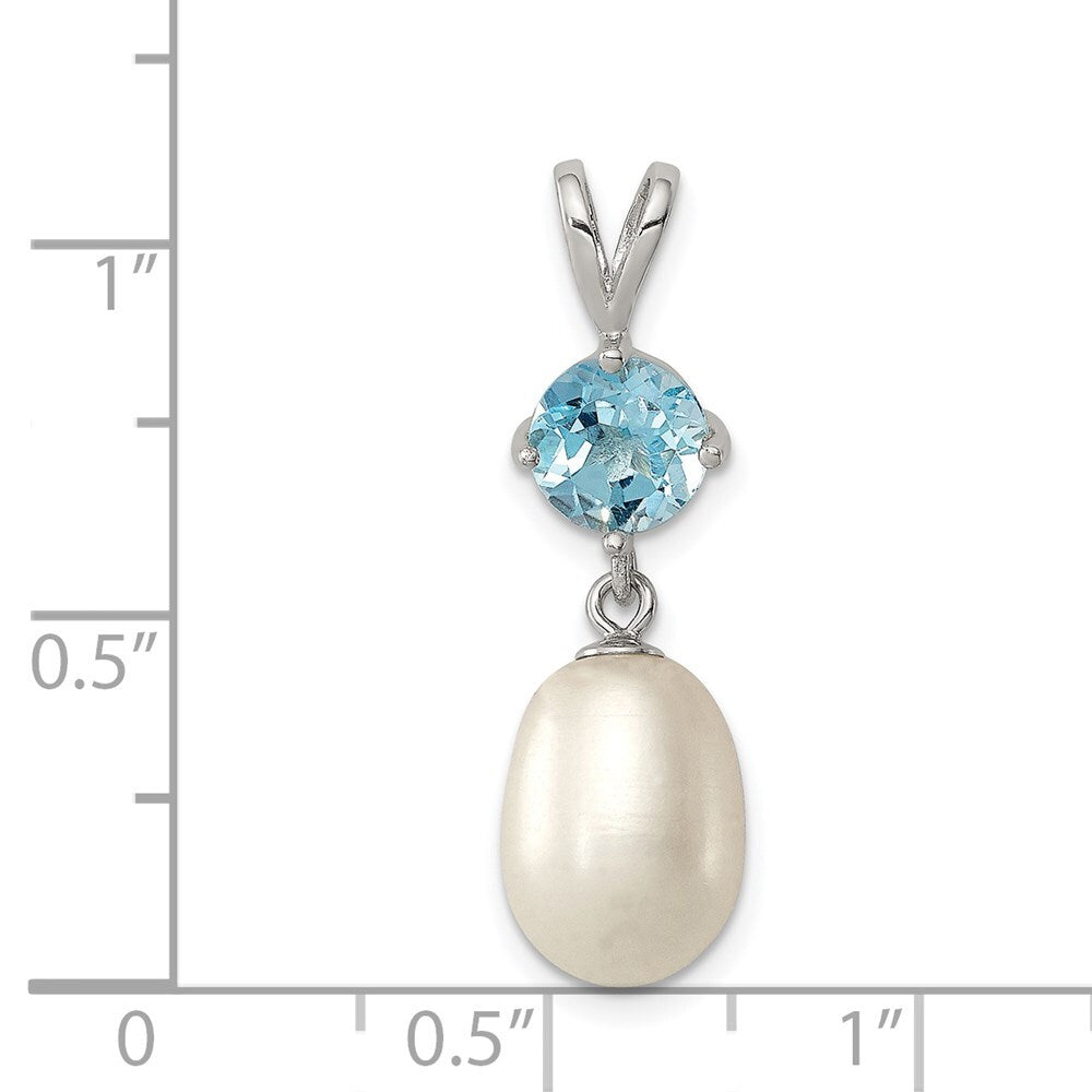 Sterling Silver 8-9mm White Freshwater Cultured Pearl and Blue Topaz Pendant