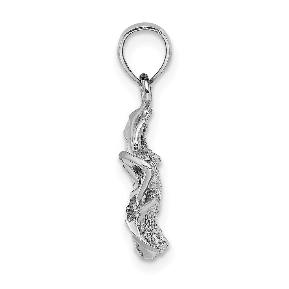 14k White Gold Polished and Beaded Plumeria Flower Charm Pendant