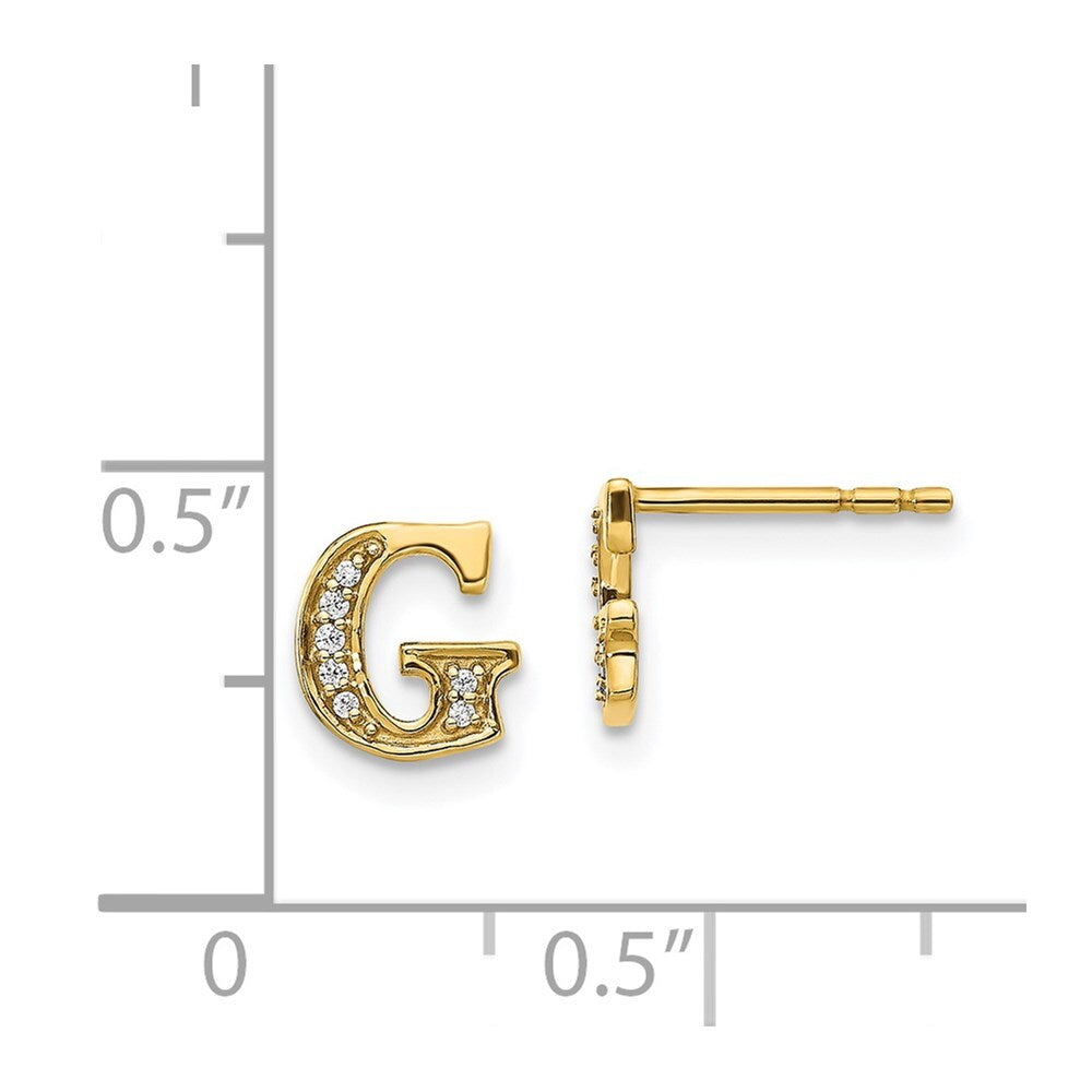 14k Yellow Gold Diamond Initial G Stud Earrings Gift for Women