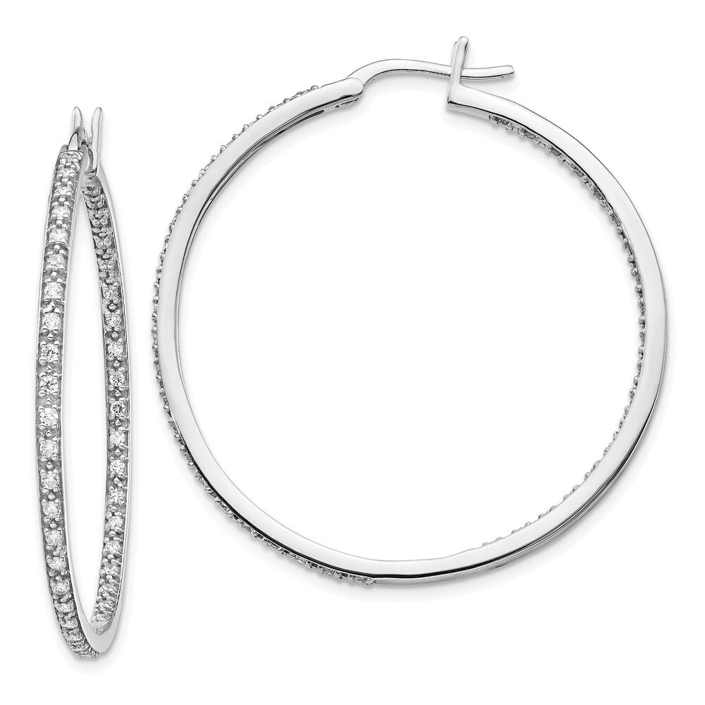 14k White Gold Diamond In/Out Hoop Earrings