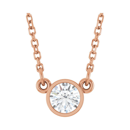 14k Rose Gold 1/4 CT Natural Diamond Solitarie Pendant Necklace 18"