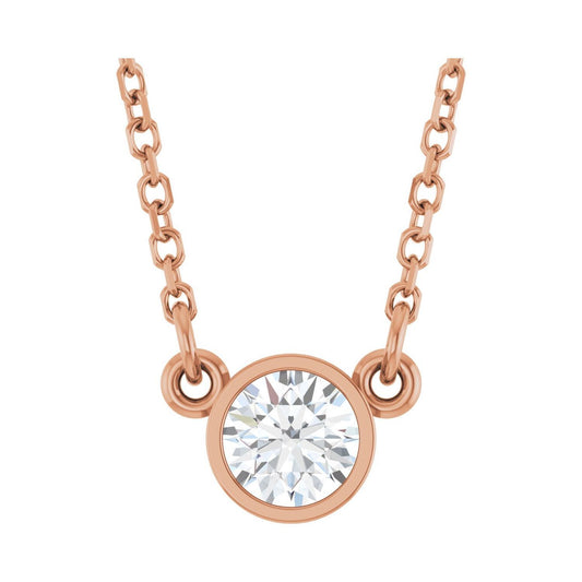 14k Rose Gold 1/4 CT Natural Diamond Solitarie Pendant Necklace 18"