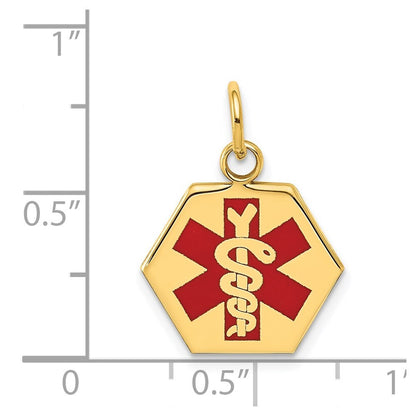 14k Yellow Gold Red Enamel Medical Jewelry Pendant for Women