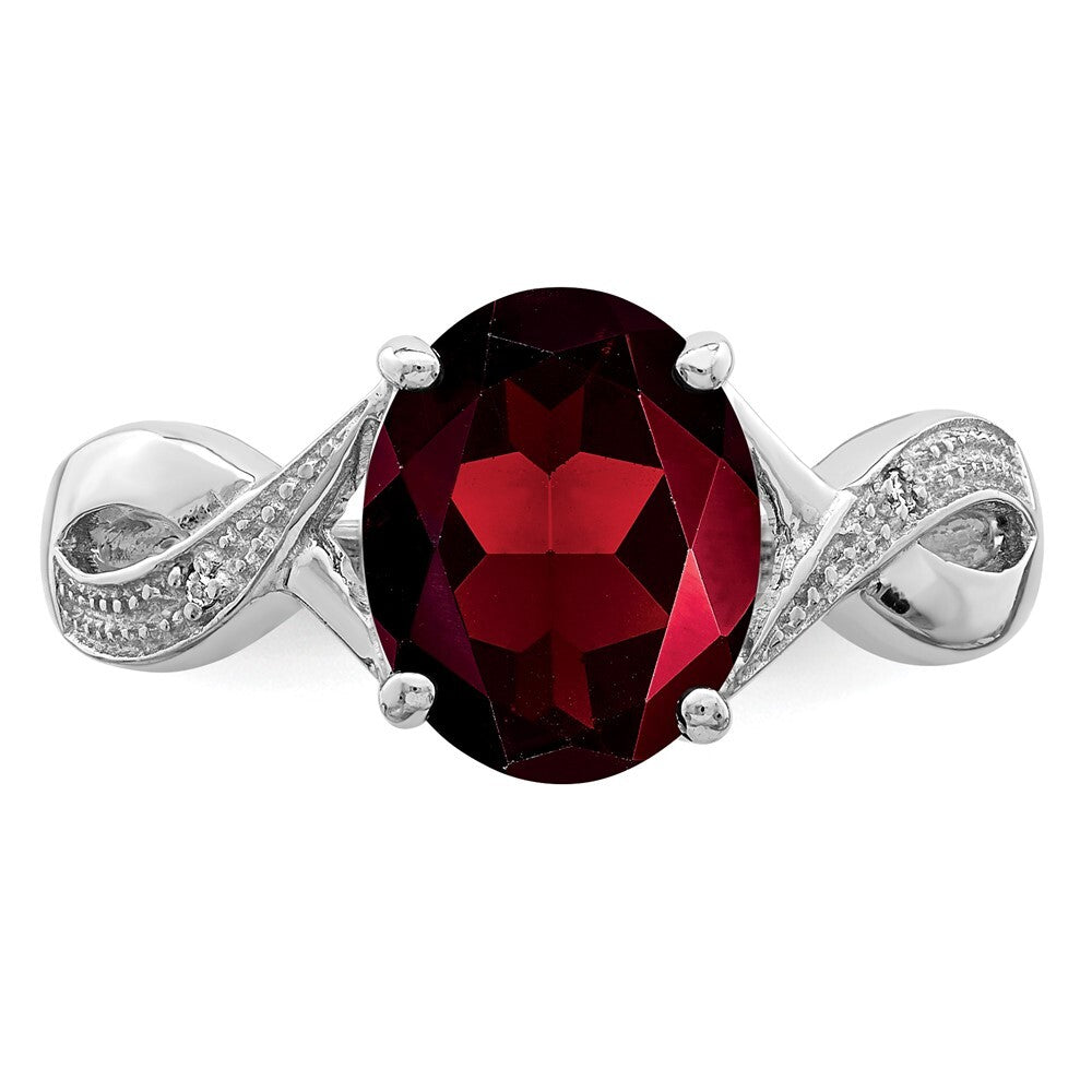 Sterling Silver Rhodium-plated Garnet & Diamond Ring Size 6
