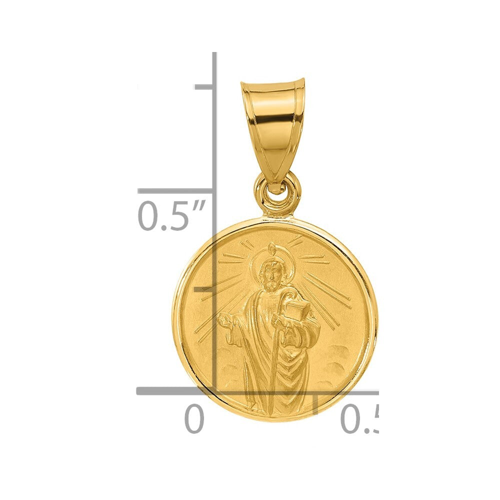 14k Yellow Gold Polished and Satin Solid St Jude Thaddeus Medal Pendant