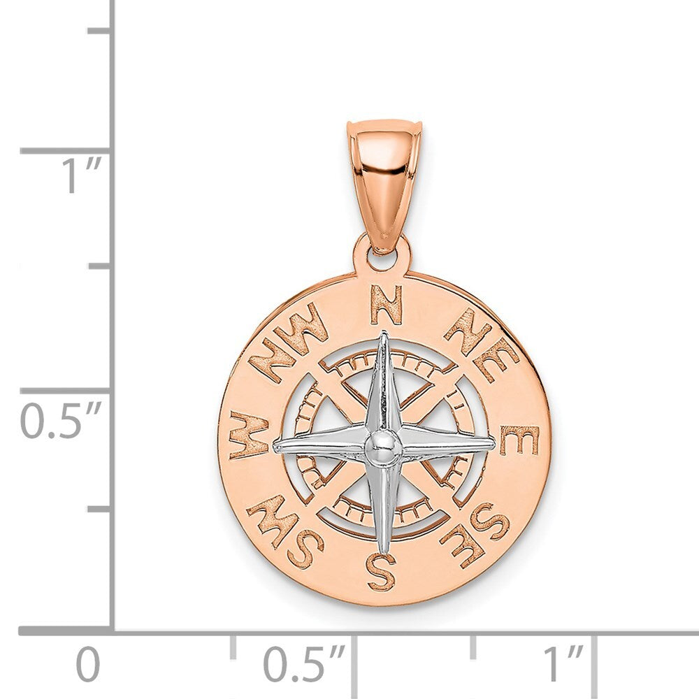 14K White and Rose Gold Rose and Medium Nautical Compass Pendant for Women