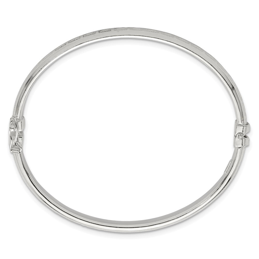 Sterling Silver Polished and Textured 6.50mm Greek Key Hinged Bangle