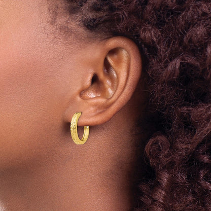 14k Yellow Gold Diamond-cut Hinged Hoop Earrings Gift for Women