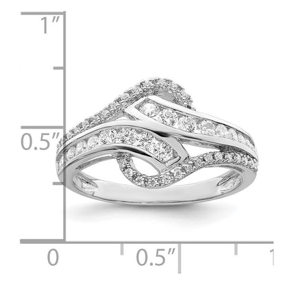 Sterling Silver Rhodium-plated Twist CZ Ring Size 7