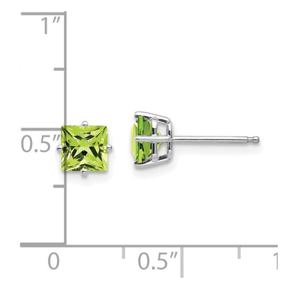 14k White Gold 5mm Square Step Cut Peridot Stud Earrings Gift for Women