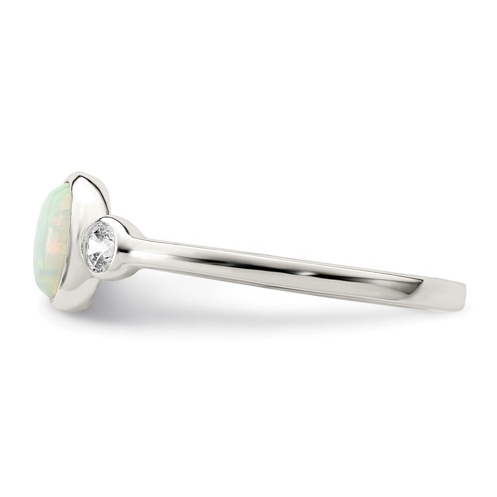 Sterling Silver Polished CZ and White Created Opal Ring Size 6