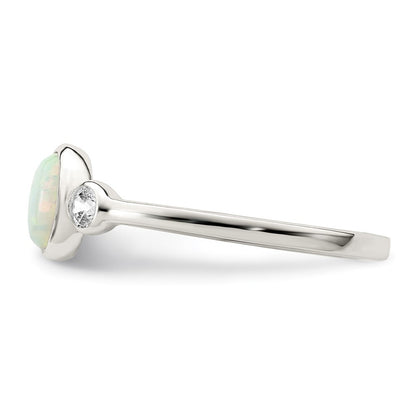 Sterling Silver Polished CZ and White Created Opal Ring Size 6