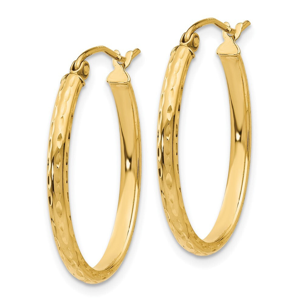 14k Yellow Gold Lightweight Diamond-cut Oval Hoop Earrings Gift for Women