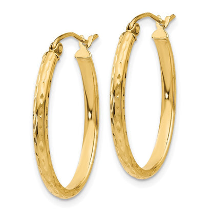 14k Yellow Gold Lightweight Diamond-cut Oval Hoop Earrings Gift for Women
