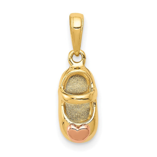 14k  3-D Two-tone Baby Shoe with Heart Charm