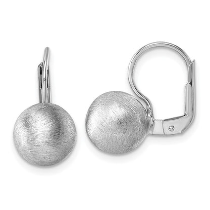 Sterling Silver Rhodium-plated Scratch Finish 10.00mm Ball Leverback Earrings