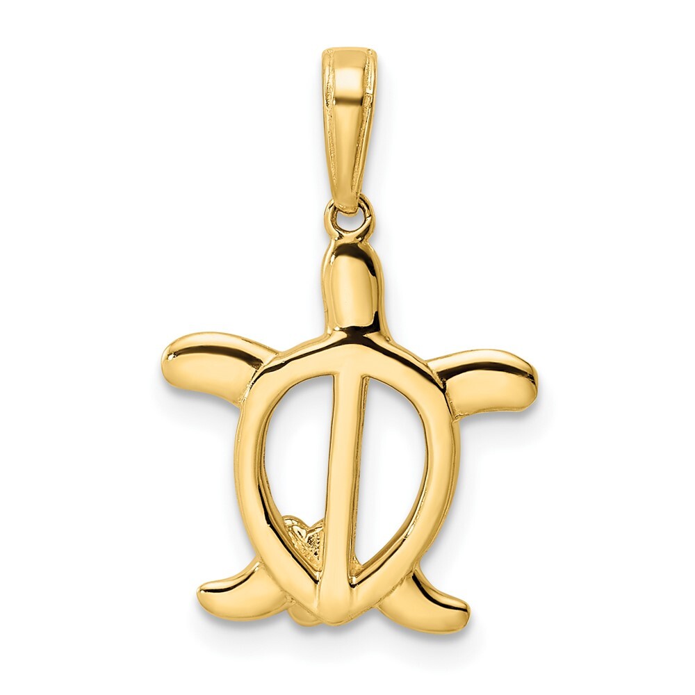 14k Yellow Gold and White Rhodium Diamond-cut Turtle  Flower Pendant for Women