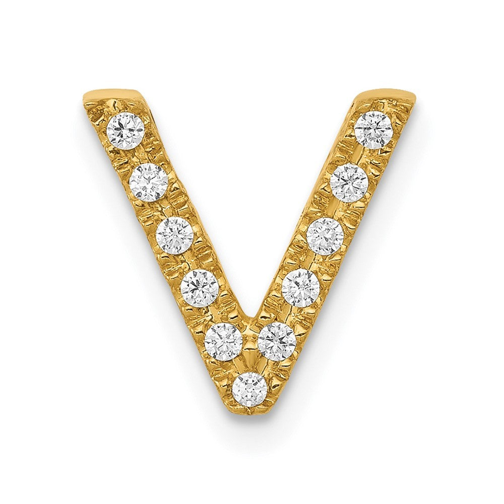 14k Yellow Gold Diamond Letter V Initial Charm Pendant
