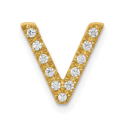 14k Yellow Gold Diamond Letter V Initial Charm Pendant