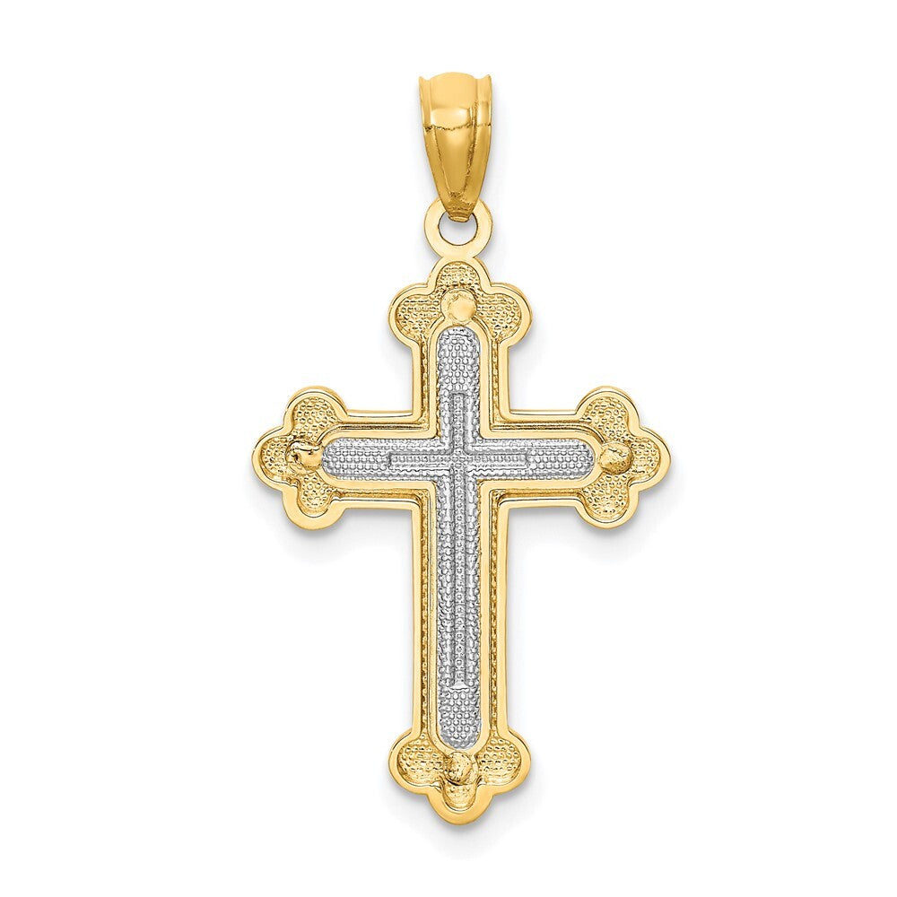 14k Two-tone Gold Polished Budded Cross Pendant for Women