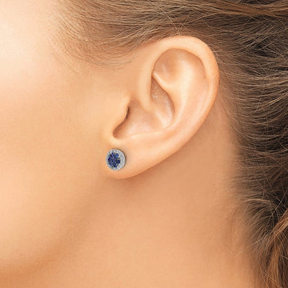 14k White Gold Diamond and Sapphire Circle Stud Earrings