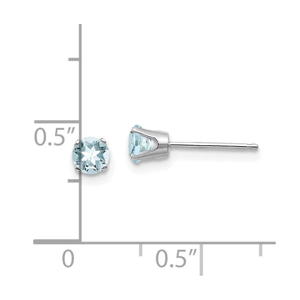 14k White Gold 4mm Aquamarine Stud Earrings Gift for Women