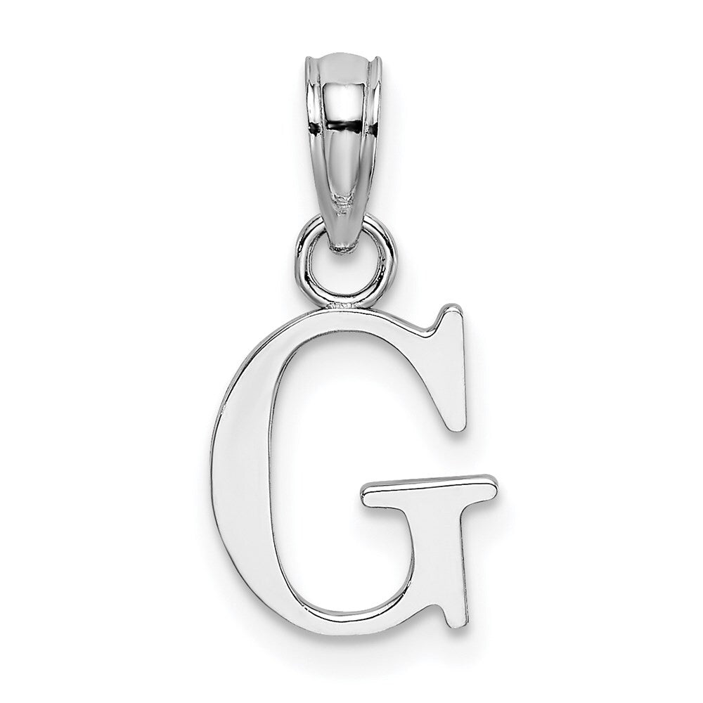 14k White Gold Polished Block Letter G Initial Pendant for Women