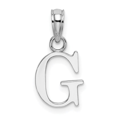 14k White Gold Polished Block Letter G Initial Pendant for Women