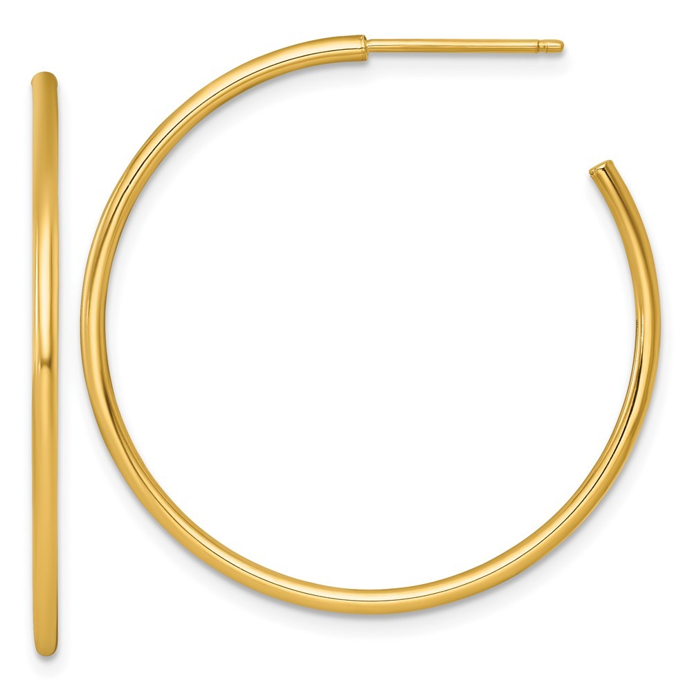 14k Yellow Gold Polished 1.5 x 35mm Solid C-Hoop Earrings