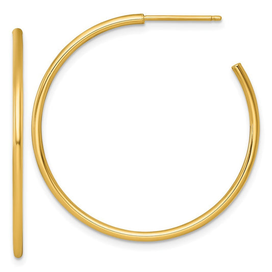 14k Yellow Gold Polished 1.5 x 35mm Solid C-Hoop Earrings