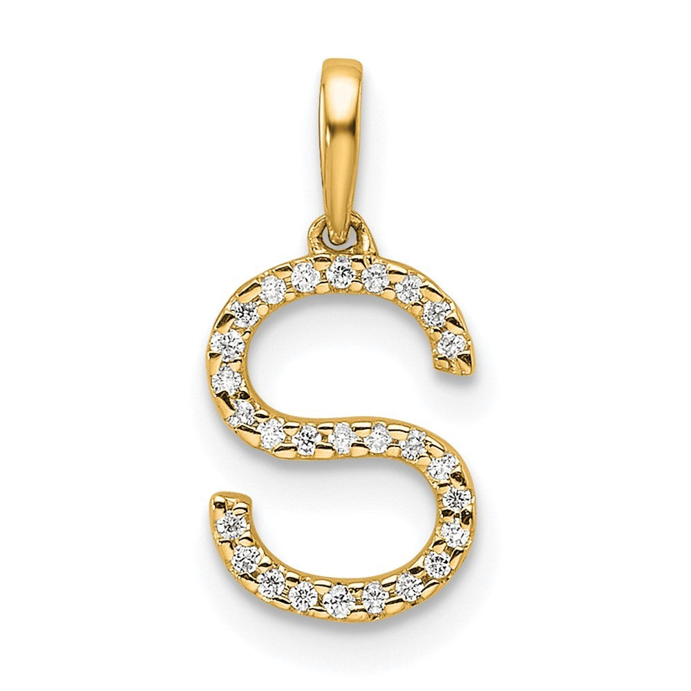 14k Yellow Gold Diamond Letter S Initial Pendant