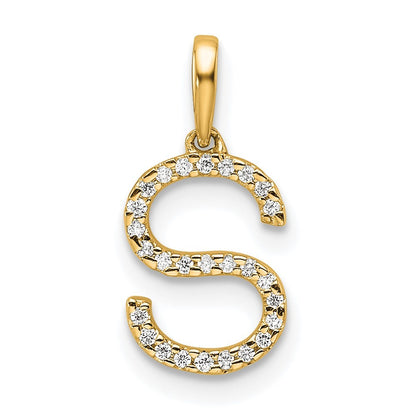 14k Yellow Gold Diamond Letter S Initial Pendant