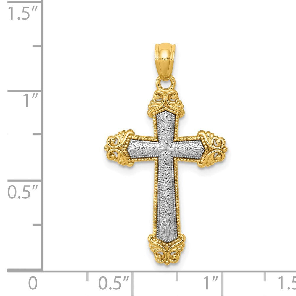 14k Two-tone Gold Polished Cross Pendant for Women
