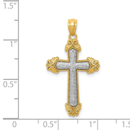 14k Two-tone Gold Polished Cross Pendant for Women