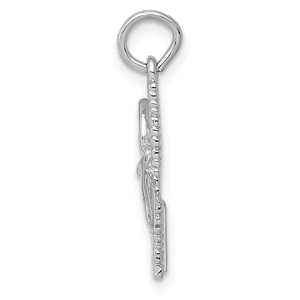 14k White Gold Satin Diamond-cut Comb and Scissors Charm Pendant for Women