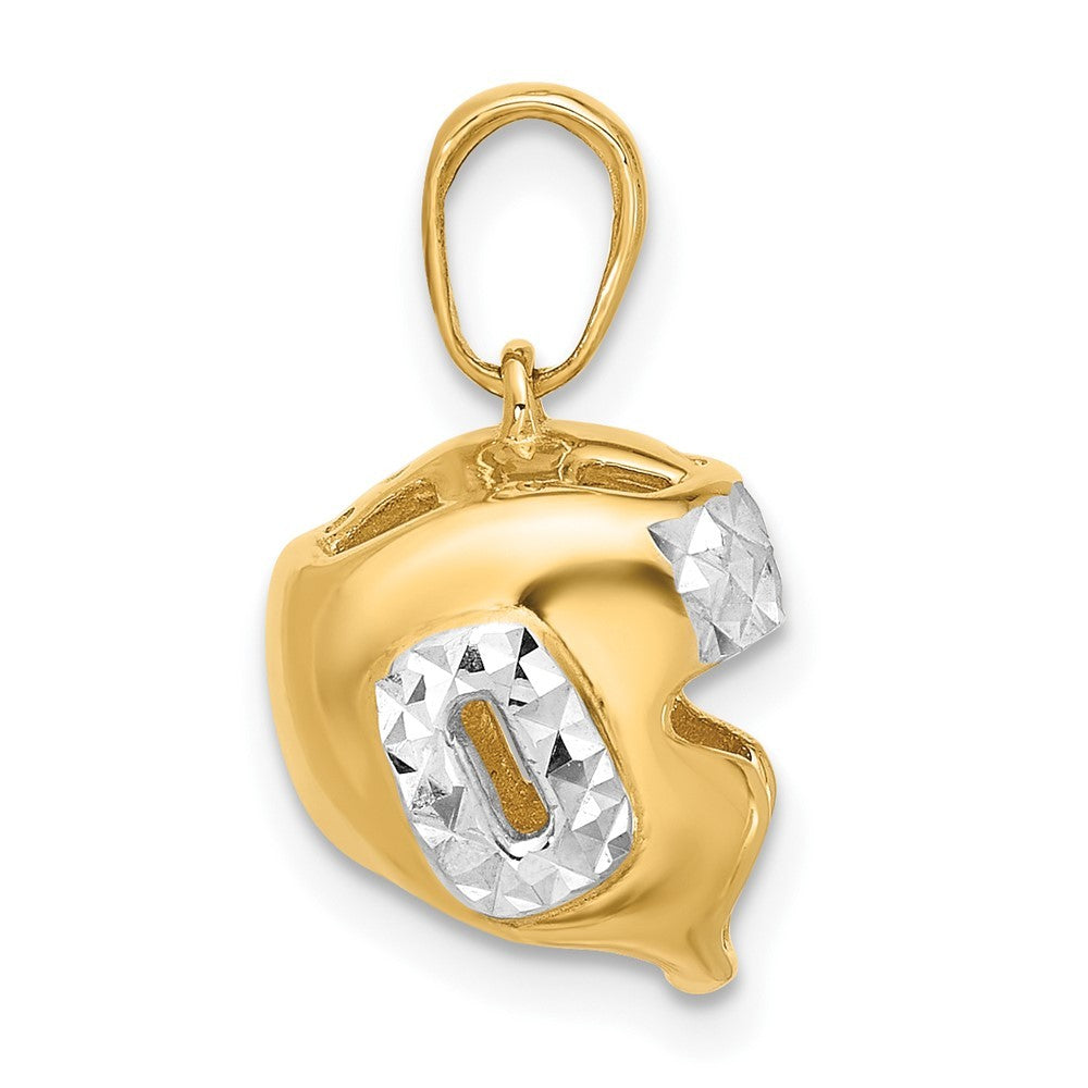 14k Yellow Gold and White Rhodium Diamond-Cut Wrestling Helmet Pendant