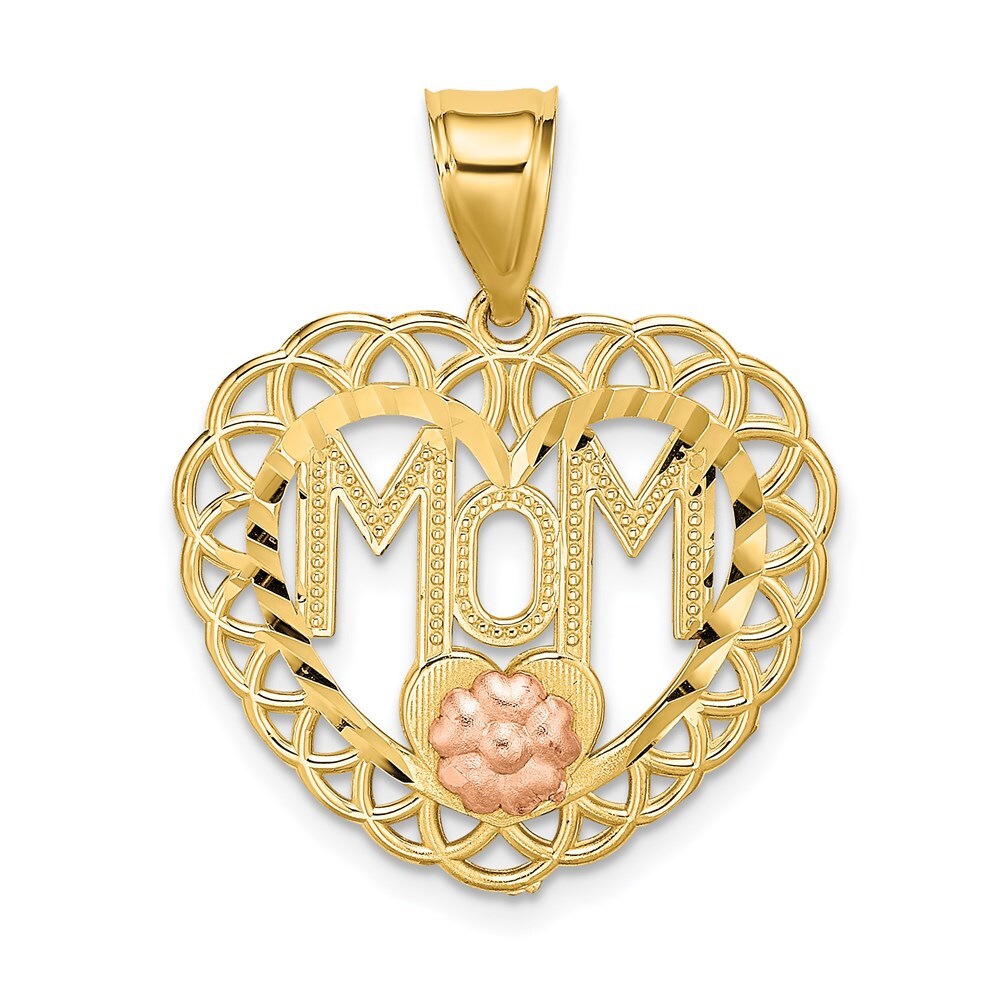 14k Two-tone Gold MOM in Heart Frame Charm Pendant for Women